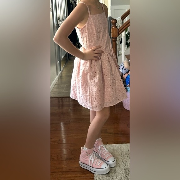 *Worn Once* Art Class Girl’s Pink Floral Eyelet Sleeveless Dress, Size L (10/12) - Picture 2 of 11